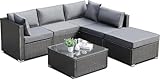 Polyrattan Balkon lounge Set 6-teilig, Wetterfest Gartenmöbel Set bis 6 Personen, Außen Terrassenmöbel inkl. Rattansessel Couchtisch, Lounge Gartenmöbel Set für Garten Terrasse Balkon, Schwarz