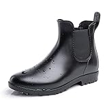 Hitmars Gummistiefel Damen Gartenschuhe Rain Boots Regenstiefel Chelsea Boots Segelstiefel Wasserdicht Regenschuhe Halbgummistiefel Schwarz EU39