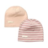 LACOFIA Baby Mädchen Beanie Mütze Kinder Weiche Baumwolle Strickmützen Kleinkind Gestreift Hut 2 Stücke Rosa L/3-7 Jahre