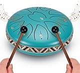 VAYOTOY Rain Drums, C-Key Steel Tongue Drum 6 Zoll 11 Noten Stahlzungentrommel Percussion Instrument Handpan Drum mit Tragetasche, Musikbuch, Schlägel, Fingerpicks für Geschenke, Meditation (Blau)