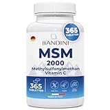 Bandini® MSM 2000 mg + natürliches Vitamin C - 365 Tabletten statt Kapseln (6 Monate) mit Methylsulfonylmethan - Für Haare, Haut, Gelenke und Nägel - Hochdosiert, vegan, laborgeprüft, ohne Zusätze