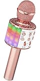 Magic Sing LED Karaoke Mikrofon Kinder, Drahtloses Bluetooth Spielzeug ab 3-12 Jahre Geschenk Mädchen KTV Lautsprecher mit Stimmenverzerrer, Heim KTV Karaoke Maschine für Android, iOS, PC(Roségold)