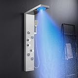 KINKIBOS LED Duschpaneel mit Thermostat, 6 Funktionen Duschpaneel mit LED Regendusche, Nebeldusche, 4 Massagedüsen, Handbrause und Wanneneinlauf, Duschsäule aus Edelstahl 304