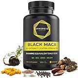 Maca Kapseln Hochdosiert - Extra Starkes Schwarzes Maca Wurzel 20:1 Extrakt - 32.000 mg Lepidium Meyenii pro Tagesportion mit B6, B12, Selen, Zink - 180 Kapseln - Black Maca von Synergie Nutrition