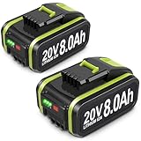 2Pack WA3553 20V 8000mAh Ersatzakku für Worx Akku 20V Kompatibel mit WA3553 WA3551 WA3551.1 WA3553.1 WA3553.2 WA3556 WA3572 WA3605 WA3641 (8.0Ah-2)