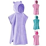 DiaryLook Kinder-Bademantel mit Kapuze, Strandponcho-Handtuch mit Taschen, schnell trocknend, Bademantel, Surfen, Wassersport, Kindergeschenke, Bear Purple Haze, 10-13 Jahre