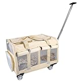 Furryilla Katzentransportbox Abnehmbaren Trolley für 2 Katzen Hunde Groß Transportbox Katzentasche im Vorhangstil Super Belüftetes Design