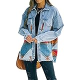 Sawmew Lässige Übergroße Jeansjacke für Damen, Mittellange Jeansjacke, Trucker-Jacke, Vintage-Jeansmantel (Color : Orange, Size : S)