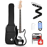 Donner E Bass Gitarre Anfänger Set, 4 Saiten P-Stil Bass Gitarren in voller Größe Elektrobass mit Gitarrentasche, Gitarrengurt und Gitarrenkabel (Schwarz)