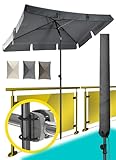 Menz Sonnenschirm Balkon als Sonnenschutz Balkon 3-IN-1 SET - UPF 50+ Sonnenschirm rechteckig 200 x 125 cm in Anthrazit + Sonnenschirmhalter Balkongeländer + Sonnenschirm Schutzhülle