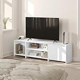 WOLTU TV Schrank weiß, Lowboard für Fernseher bis zu 70 Zoll, 3-in-1 TV Board teilbar, Fernsehschrank mit 3 offenen Fächern 1 Tür, aus Holzwerkstoff, 160x45x39 cm, TVS001ws2