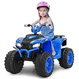 COSTWAY 24V Elektro Kinderquad, Elektroquad mit drahtloser Verbindung, Musik, Radio, Profilreifen, LED-Leuchten, 2 Geschwindigkeiten, Elektro Quad für Kinder von 3 bis 8 Jahren (Blau)