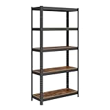 SONGMICS Standregal, Bücherregal, Lagerregal, 5 Ablagen, Küchenregal, Regal, 30 x 75 x 150 cm, bis 650 kg belastbar, verstellbare Ablagen, Industrie-Design, vintagebraun-schwarz GLR030B01