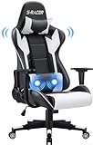 JUMMICO Ergonomisch mit Lendenwirbelstütze, Computerstühle Racing Bürostühle Sessel Massage Gaming Stuhl 150kg Belastbarkeit, Weiß, X-Large