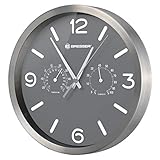 Bresser Funkuhr Wanduhr MyTime ND Thermo-Hygro mit geräuschlosem Funkuhrwerk, Edelstahlrahmen und Anzeige für Temperatur und Luftfeuchtigkeit, Grau, 250x250mm