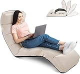 RELAX4LIFE Relaxliege, Bodenliege 5-Fach Einstellbar, Bodenstuhl Faltbar, Relaxsessel mit Kissen, Liegesessel mit Schlaffunktion, bis 120kg belastbar, Klappsessel für Schlafen & Lesen (Beige)