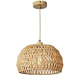 FORCOSO Pendelleuchte Rattan, Boho Lampe Rattan Hängend Rustikal, Geflochten Hängelampe Korb, Deckenlampe Rattan E27(Ø30 cm), für Schlafzimmer Wohnzimmer Esszimmer Flur Küche - Braun