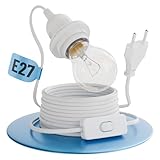 greate. Lampenfassung E27 mit Kabel und Schalter weiß 5 Meter - E27 Fassung mit Stecker max. 60W 250V - Lampe Fassung mit Kabel und Schalter, Lampenfassung mit Schalter & Stecker, Lampe mit Stecker