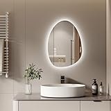 S'AFIELINA Spiegel mit Beleuchtung Asymmetrischer LED Badspiegel 60 x 45 cm mit Touch-Schalter, Dimmbar 3 Lichtfarbe Einstellbare, Beschlagfrei Badezimmerspiegel mit Beleuchtung