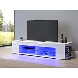 SONNI TV Schrank TV Lowboard LED Weiss,12-LED-Farben,Glasböden,Fehrnser Tisch 135 cm breit