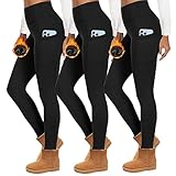 HIPOWER Thermoleggins für Damen mit Taschen Leggings gefüttert Winter high Waist Fleece warme Strumpfhose Leggins Blickdicht schwarz Yoga Hosen Laufhose(A-schwarz*3,L-XL)