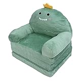 Grcfumo Bequemes faltbares Kindersofa, 2-in-1-weiche Kleinkindercouch zum Ausklappen, umwandelbares Dinosaurier-Schwammsofa für Kinder (3 Layers)