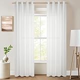 Topfinel Voile Vorhänge mit Ösen Halbtransparent Gardine Leinenstruktur Garn Muster Fensterschal für Zimmer, Büro, 2er Set 245x140 (HxB) Weiß