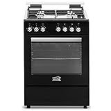 Simfer FS 6031-1 Schwarz, 60 cm Standherd, Gaskochfeld mit Elektro-Backofen, 66 Liter Garraum, Grillfunktion, Seitengitter, Mechanischer Timer, Elektrische Taktfunkenzündung