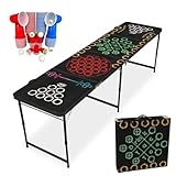 MYBEERPONG® Bier-Pong Tisch “Multigame“ | mit UV-Schutz + inkl. 69 teiliges Bierpong Becher Set & Tischtennisbälle | 5 Partyspiele mit Zubehör kombiniert