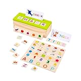 Oshhni Holz Buchstabenspiel Set für Kinder, Lernspielzeug mit 15 Karten