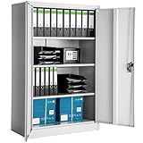 tectake Aktenschrank, Büroschrank abschließbar, Mehrzweckschrank aus Stahl, Allzweckschrank, mit 2 Türen, inkl. 3 höhenverstellbare Einlegeböden, 140x90x40 cm - grau