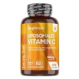 Liposomales Vitamin C - Täglich 1000mg Vitamin C - 180 vegane Kapseln mit Hagebutte Antioxidantien - Höhere Absorption & Bioverfügbarkeit - Für Immunsystem, Knochen & Zähne (EFSA) - von WeightWorld