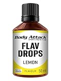 Body Attack Flav Drops®, 50 ml, Lemon, Aromatropfen für Lebensmittel, zuckerfreie Flavour Drops ohne Kalorien, vegan & Qualität Made in Germany