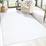 carpet city Shaggy Hochflor Teppich - 160x230 cm - Weiß - Langflor Wohnzimmerteppich - Einfarbig Uni Modern - Flauschig-Weiche Teppiche Schlafzimmer Deko