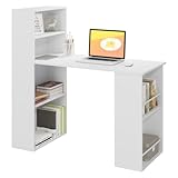 eSituro 120cm Schreibtisch mit Regalen Weiß, Computertisch mit Regal,Bürotisch mit Bücherregal,Tisch mit Ablagefächern, Desk with Bookshelf, 122x55x120 cm