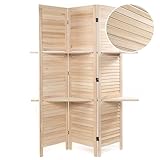 DESIGN DELIGHTS Holz RAUMTEILER Cottage II | 3-teilig, 170x120 cm, Holz | Paravent mit Regalböden, Faltbarer Raumtrenner, Trennwand, Sichtschutz mit Ablage | Farbe: Natur