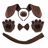 XNIVUIS 5 Stücke Tier Welpen Hund Kostüm Set,Verkleidungen & kostüme für Hunde,Welpen Hund Stirnband Ohren, Fliege, Schwanz,Fliege,Nase,für Erwachsene Kinder Party Dekoration Zubehör(Braun)