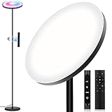 OTREN LED Stehlampe Wohnzimmer Dimmbar, LED Deckenfluter RGB mit Fernbedienung und Touch-Steuerung - Schwarz Leselampe Standlampe für Schlafzimmer Büro, 36W