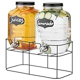 Navaris 2X Getränkespender 5 Liter aus Glas - Zapfhahn aus Edelstahl und Ständer - Wasserspender Glasbehälter Set für kalte Getränke - Schwarz