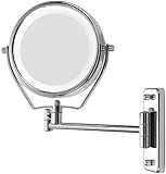 Wandmontierter Make-up-Spiegel, 15,2 cm, zweiseitig, 7-fache Vergrößerung, drehbar, ausziehbar, zusammenklappbar, für Hotel-Schminktisch, batteriebetrieben
