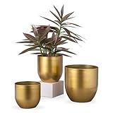 Oairse 3er Set Blumentöpfe aus verzinktem Stahl perfekt für Moderne Dekoration und Pflanztöpfe, Dekorativen Zink Töpfen drinnen und draußen,16.5cm/13.5cm/12cm, Gold