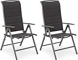 BRUBAKER 2er Set Gartenstühle Milano - Hochlehner Stühle klappbar - 8-Fach verstellbare Rückenlehnen - Klappstühle Aluminium - Wetterfest - Silbergrau