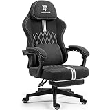 MEENICE Gaming Stuhl Stoff mit Taschenfederkissen und Kühlung Gel, Massage Gaming Sessel mit Fußstütze, Ergonomischer Game Stuhl Hohe Zurück für Erwachsene Black Weiß