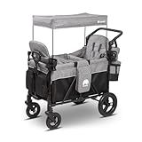 elvent® ComfortPlus 2 Sitzer Bollerwagen - Handwagen faltbar mit Dach I Feststellbremse, PU-Reifen, 5-Punkt-Gurt I für 2 Kinder (grau)