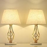 LIANTRAL Roségold Nachttischlampen 2er-Set - Moderne Tischlampe für Schlafzimmer, Wohnzimmer Ideale Geschenke Lampe mit Marmorsockel & Leinenschirmschirm