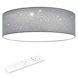 Navaris LED Deckenleuchte 40cm - Dimmbar Farbtemperaturwechsel Fernbedienung - 22W Stoff Hellgrau Sternenhimmel - Wohnzimmer Lampe Schlafzimmer Deckenlampe Kinderzimmer Lampe Decke