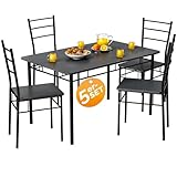 Casaria® Esstisch mit 4 Stühlen Holz 5-TLG Set Metall 110x70cm Industrial Modern Esszimmer Küche Stühle Tisch Möbel Essgruppe Sitzgruppe Leo Anthrazit