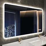 STARLEAD Badspiegel-mit-Beleuchtung 100x70cm, Badezimmerspiegel-mit-Bluetooth, Entfoggen, Dimmbar, 3 Lichtfarben, Speicherfunktion, IP44 LED-Spiegel-Bad, Horizontal/Vertikal, HD Hartglas