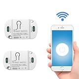 QIACHIP 10A WLAN Schalter Tuya Smart Life kabelloser WiFi Switch Lichtschalter Modul funktioniert Drahtloses Relais mit Alexa, Google Assistant DIY Unterputz,aufputz 2er Pack