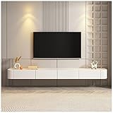 Schwebendes TV-Regal, Wandmontage, Medienkonsole für Schlafzimmer, Wohnzimmer, Spielzimmer, 200 cm, Weiß